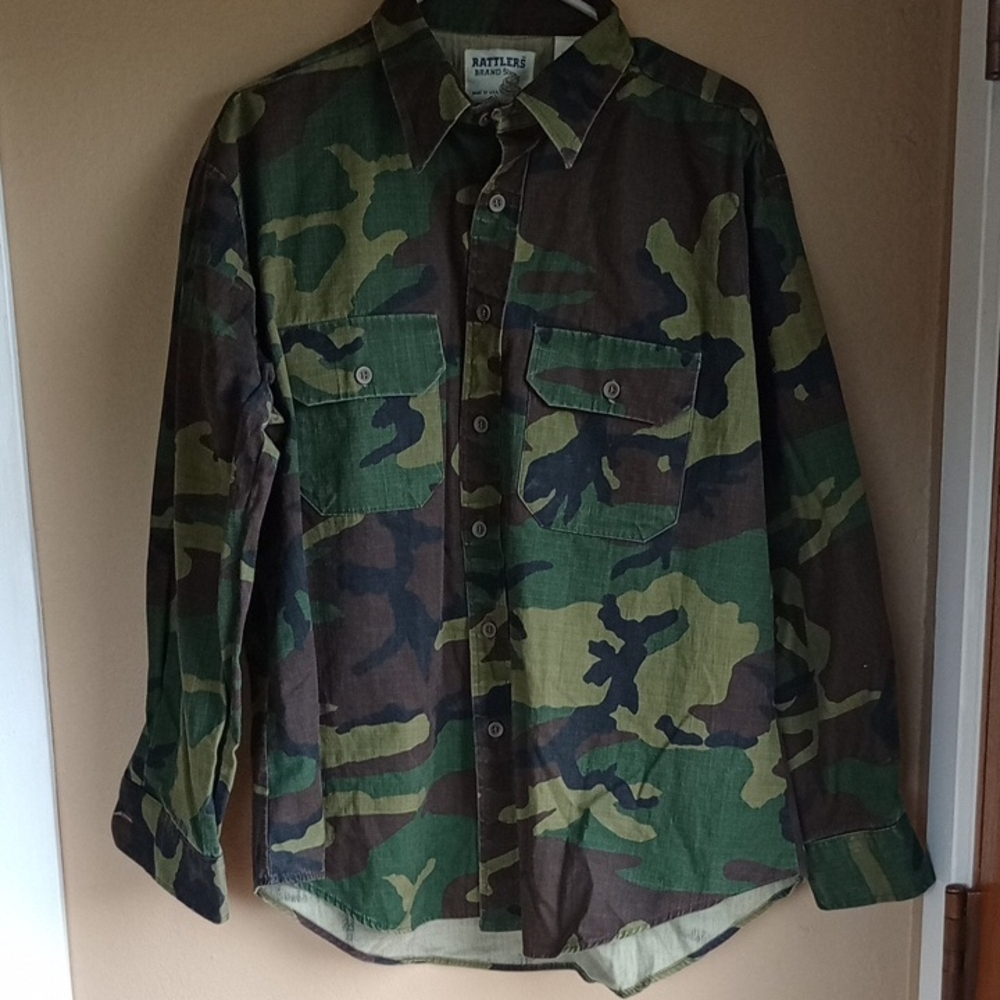 Rattlers Brand Made USA Army Camouflage Grunge Vintage Cotton Jacket Size XL